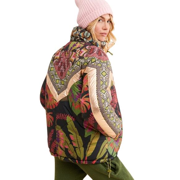 FARM RIO Tropical Rauti Puffer Metallic Reversible Jacket Small NWT